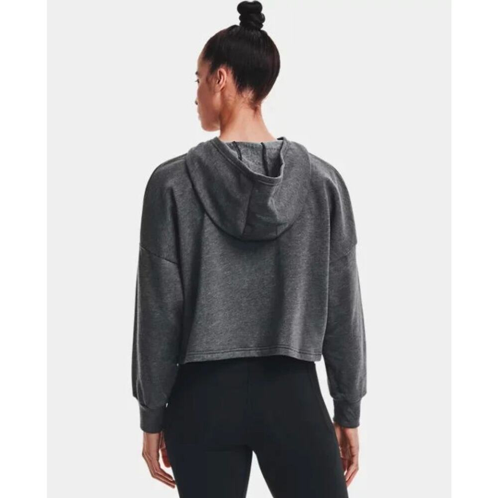 Under Armour Women's Taped Cropped Fleece Gray Hoodie - Picture 2 of 11